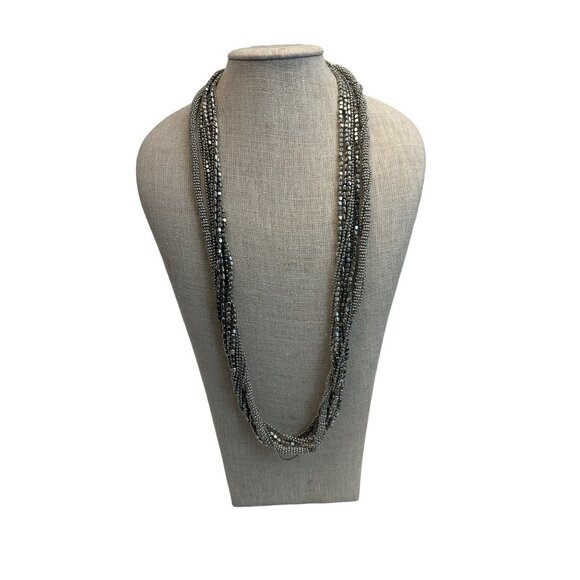 Vintage Multi Strand Metal Beads Silver Tone Chain Necklace - 37in - Picture 1 of 6